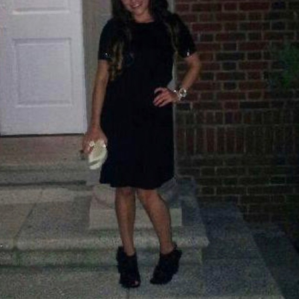 H&M embellished short sleeve black swing dress sz4